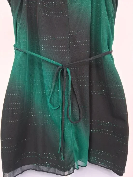 Y2K Studio Y Green & Black Empire Waist Top Glitter Accents Size Large - Picture 4 of 10